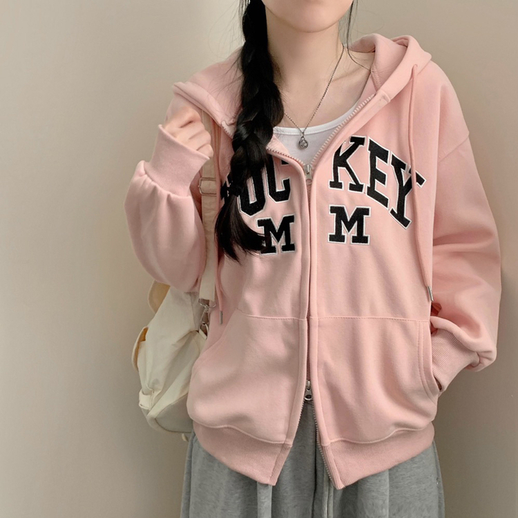 PINK HOUSE ピンク ジップアップジャケットて胸元にロゴの刺繍入りです レタリング刺繍フードジップアップ(6color)｜ジャンパー｜韓国