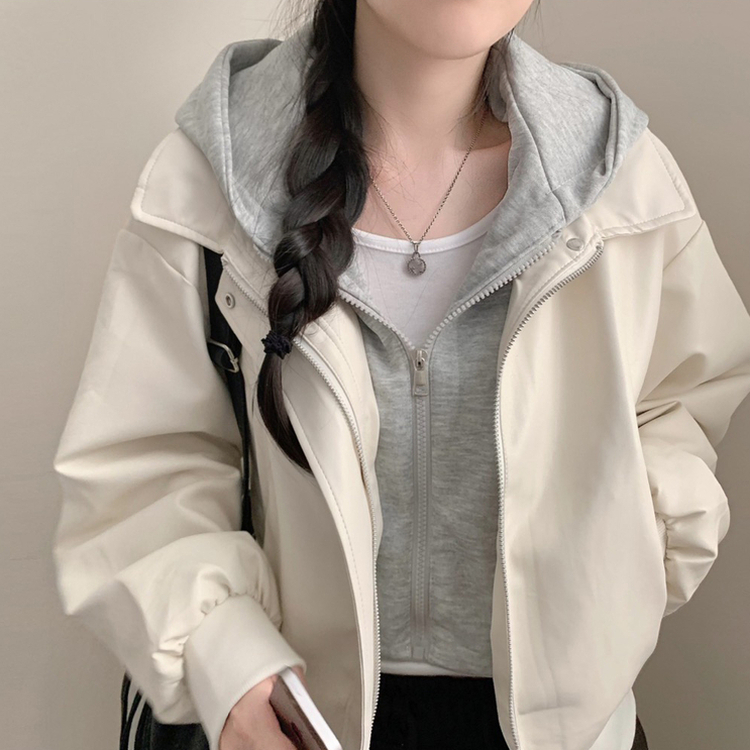후드 레이어드 가죽 자켓 후드집업 가을 가을옷 가죽자켓 아우터 화이트