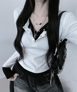 ボタンドットレイヤード長袖Tシャツ IVORY