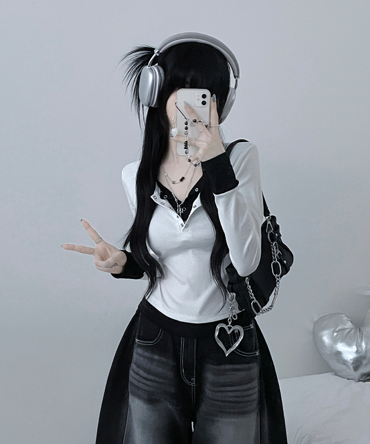 ボタンドットレイヤード長袖Tシャツ IVORY