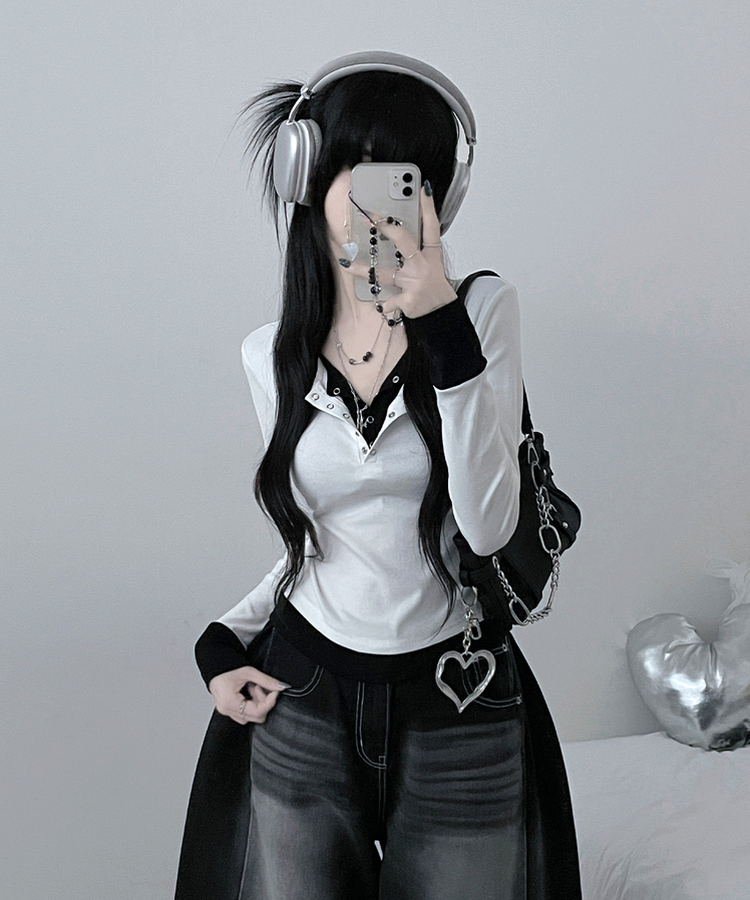 ボタンドットレイヤード長袖Tシャツ IVORY