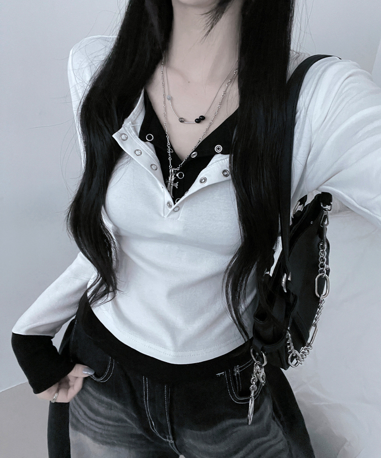 ボタンドットレイヤード長袖Tシャツ IVORY