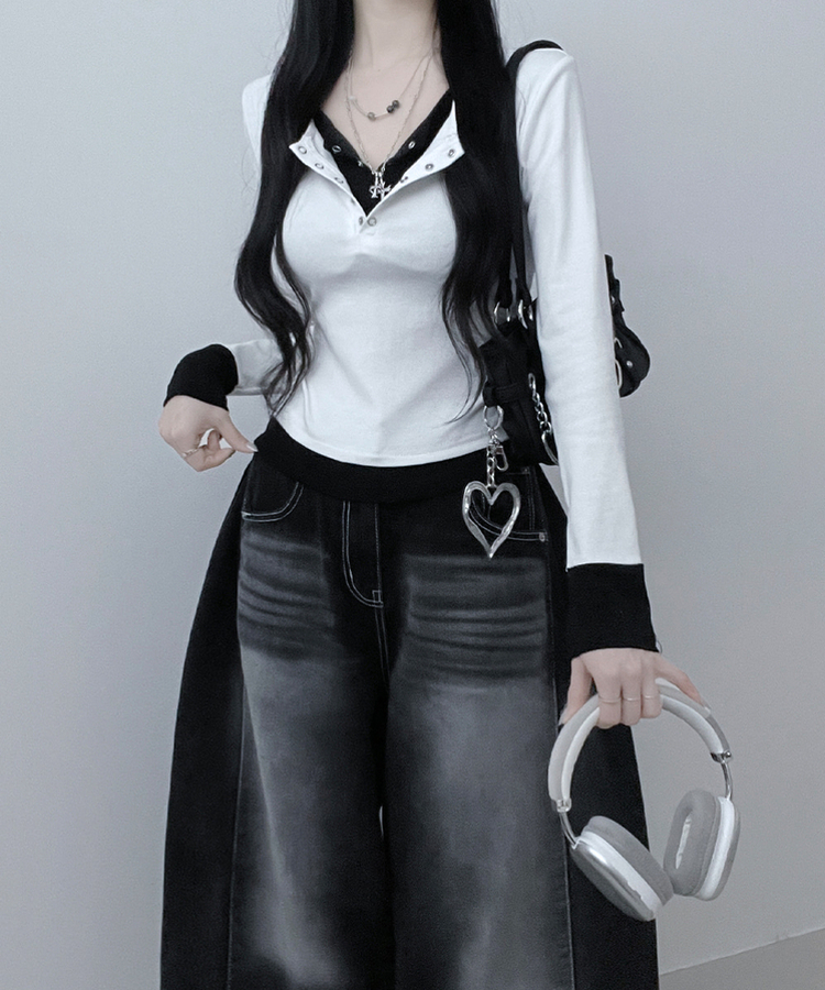 ボタンドットレイヤード長袖Tシャツ IVORY