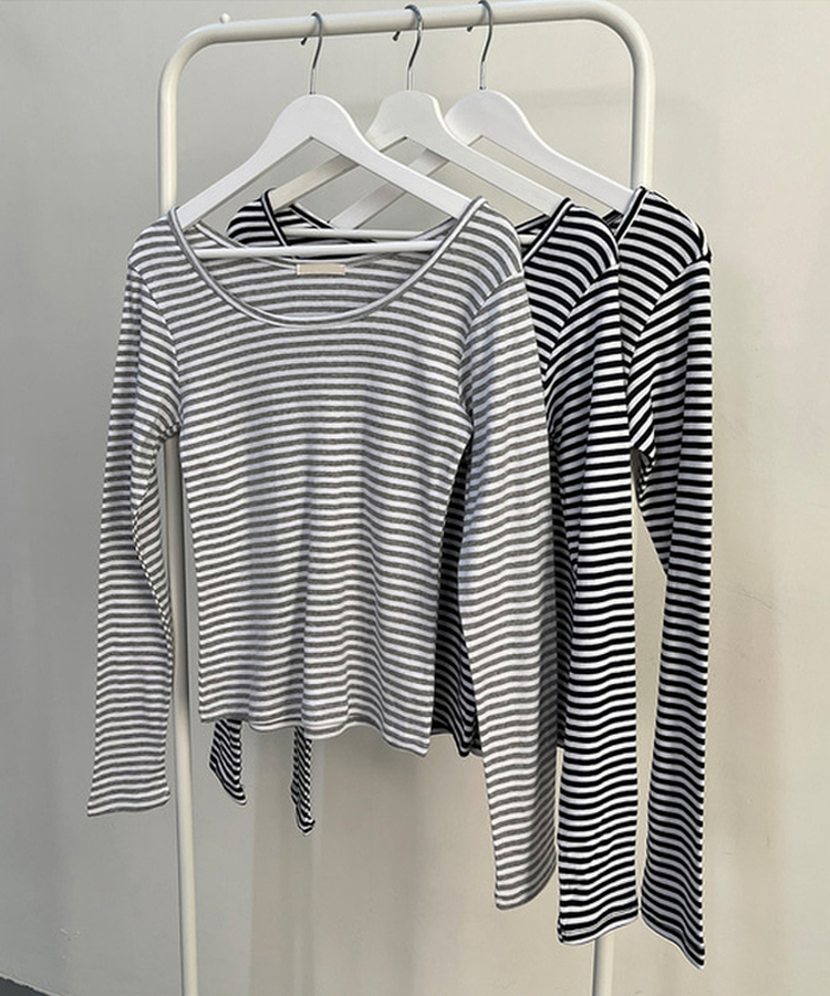 붙지 않는 레귤러핏 스탠다드 와이드넥 단가라 스트라이프 간절기 봄가을 긴팔티셔츠 t 3color