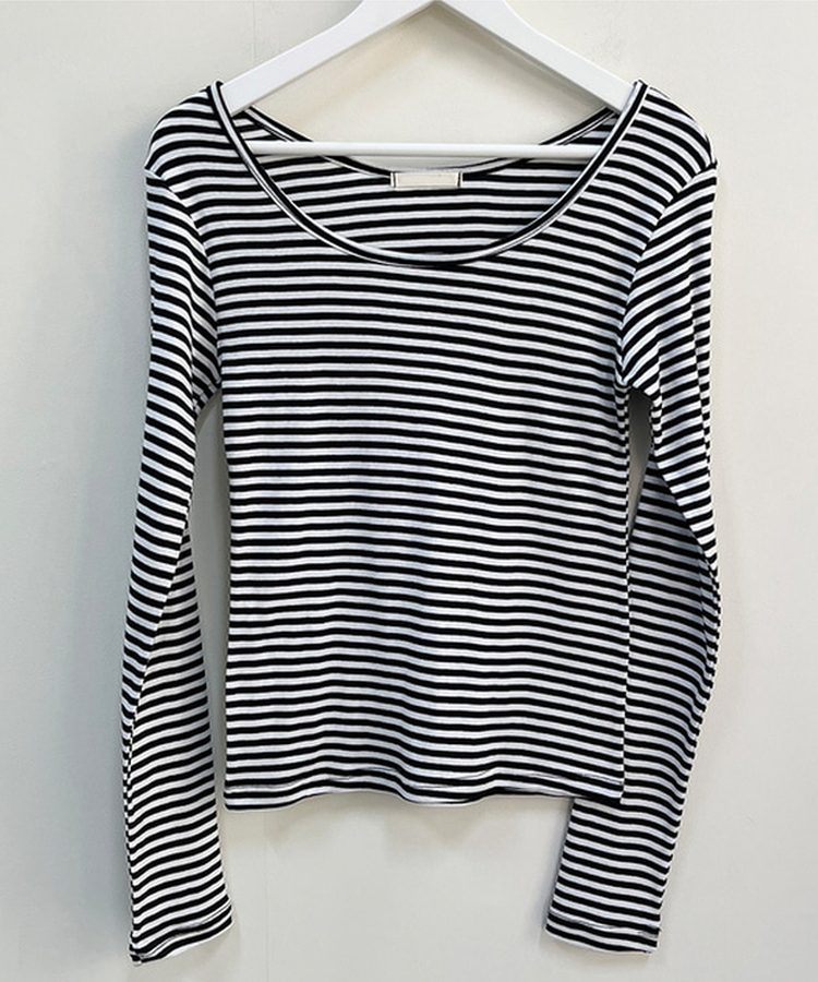 붙지 않는 레귤러핏 스탠다드 와이드넥 단가라 스트라이프 간절기 봄가을 긴팔티셔츠 t 3color