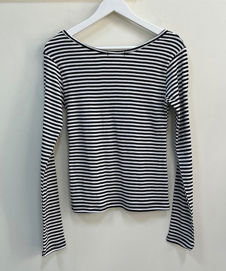 붙지 않는 레귤러핏 스탠다드 와이드넥 단가라 스트라이프 간절기 봄가을 긴팔티셔츠 t 3color