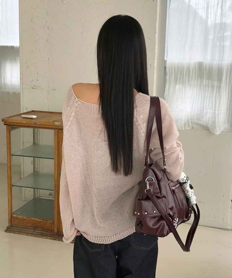 スタッドレザーショルダーバッグ BURGUNDY