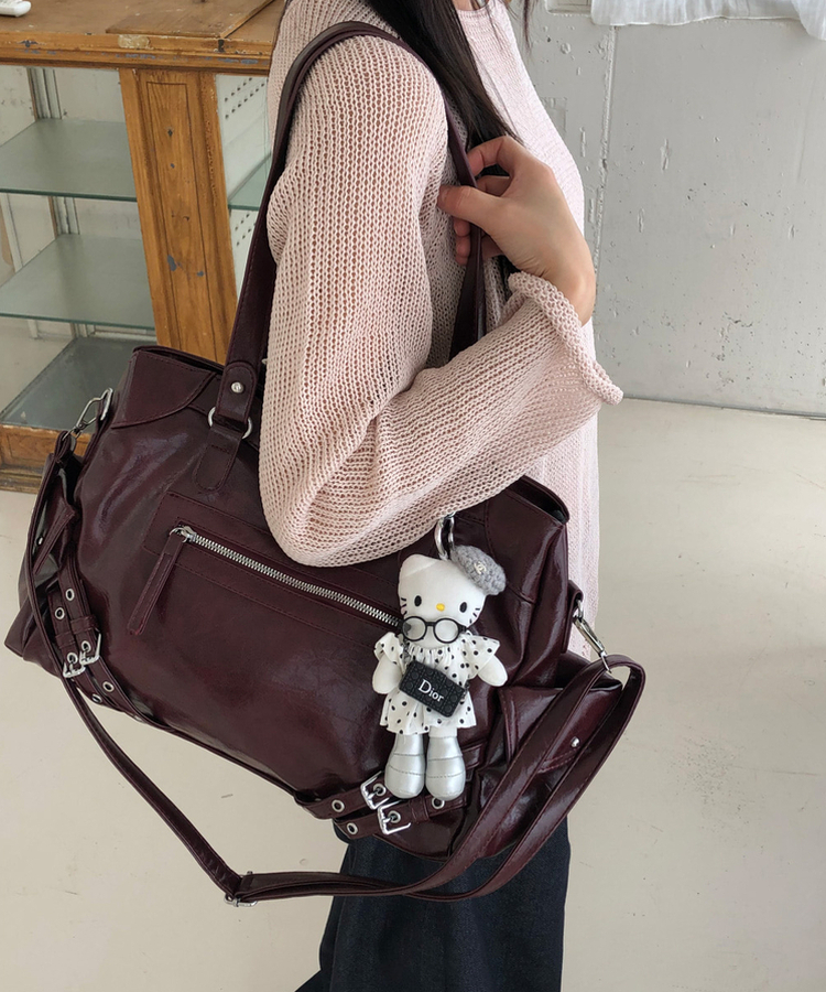スタッドレザーショルダーバッグ BURGUNDY
