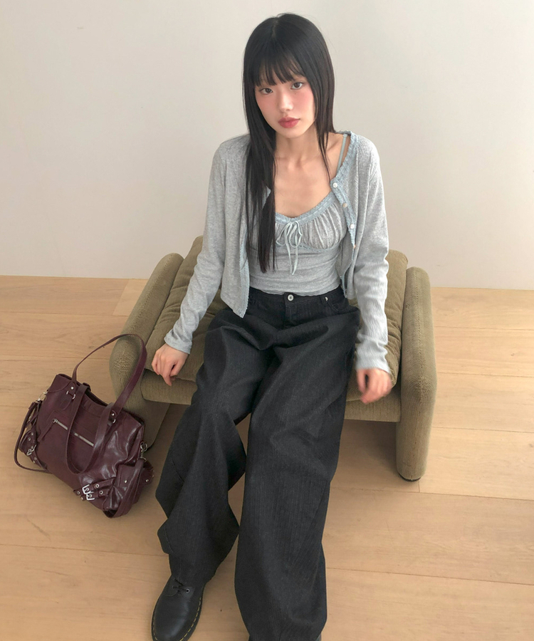 スタッドレザーショルダーバッグ BURGUNDY
