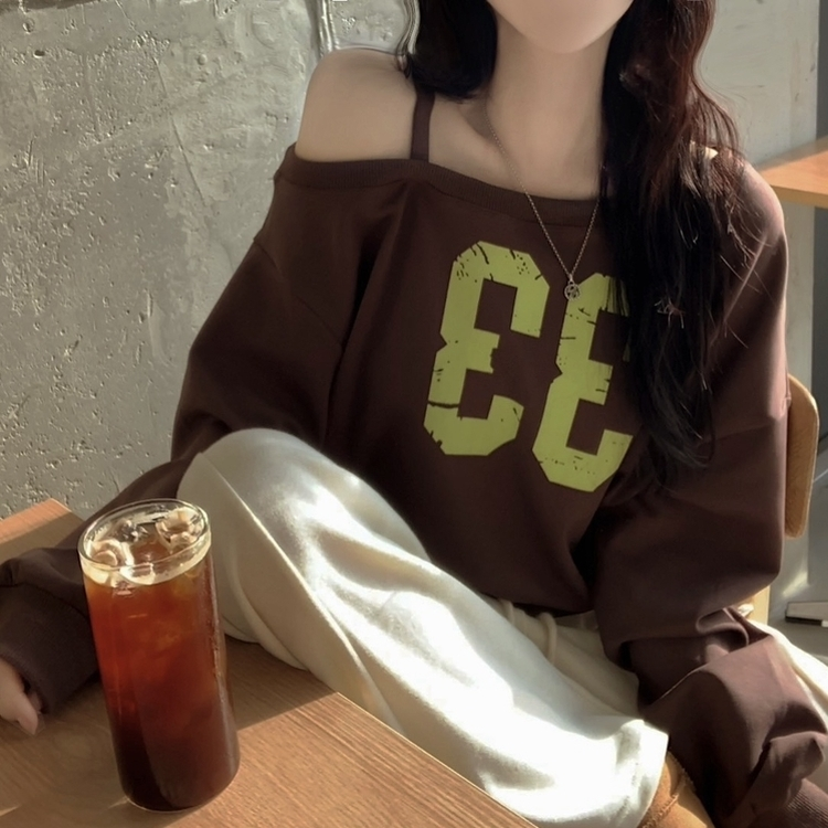 드롭 원오프 넘버 레터링 오프숄더 맨투맨긴팔티셔츠