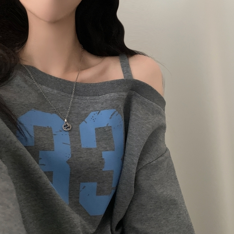 드롭 원오프 넘버 레터링 오프숄더 맨투맨긴팔티셔츠