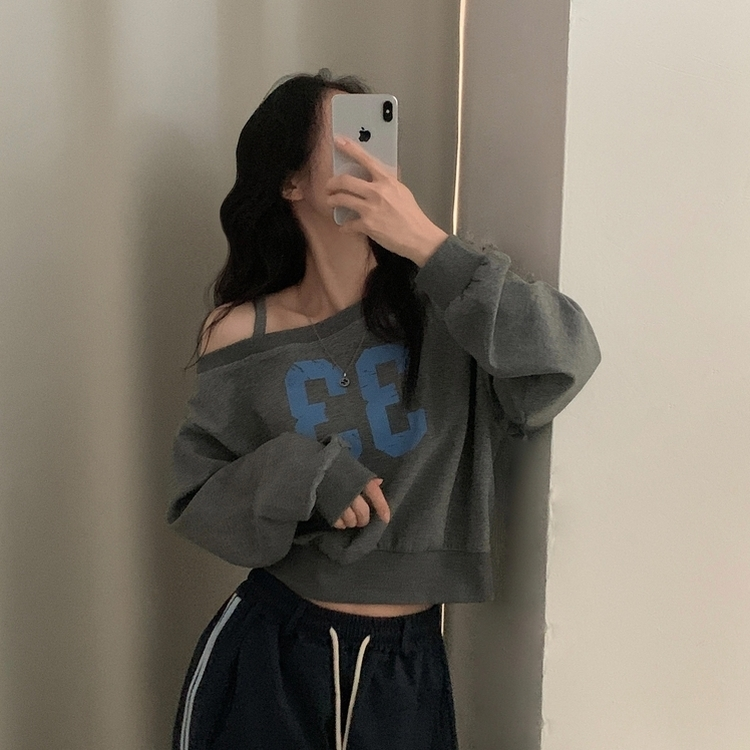 드롭 원오프 넘버 레터링 오프숄더 맨투맨긴팔티셔츠