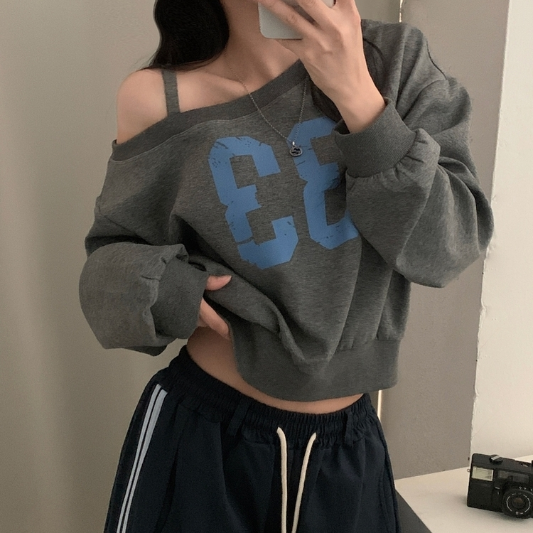 드롭 원오프 넘버 레터링 오프숄더 맨투맨긴팔티셔츠