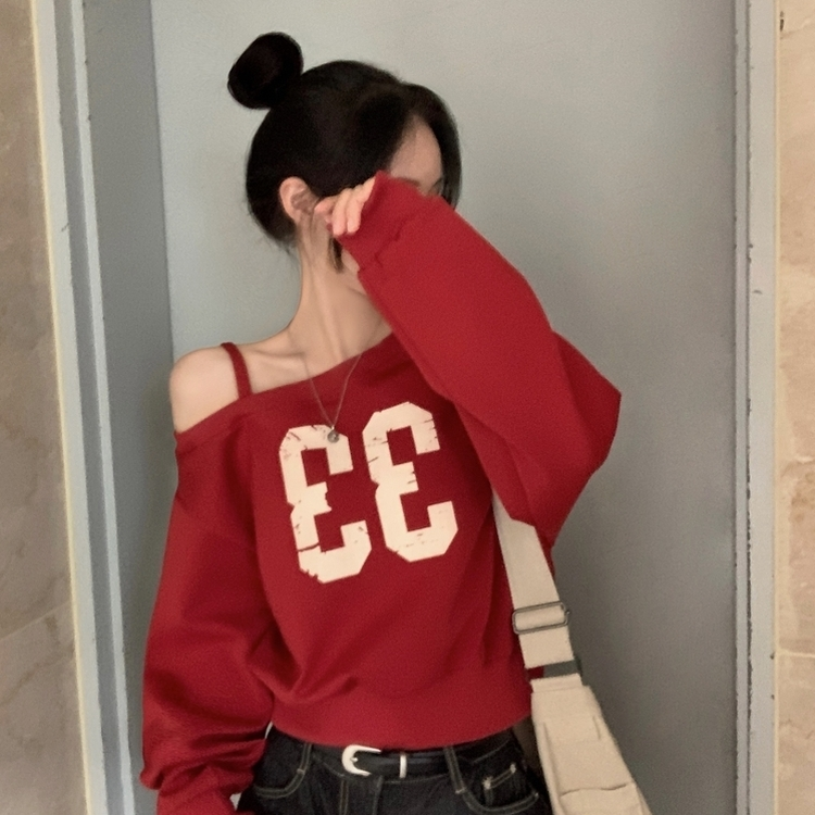 드롭 원오프 넘버 레터링 오프숄더 맨투맨긴팔티셔츠