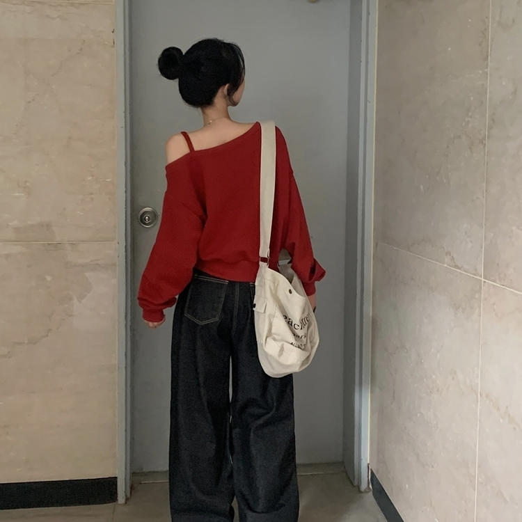 드롭 원오프 넘버 레터링 오프숄더 맨투맨긴팔티셔츠