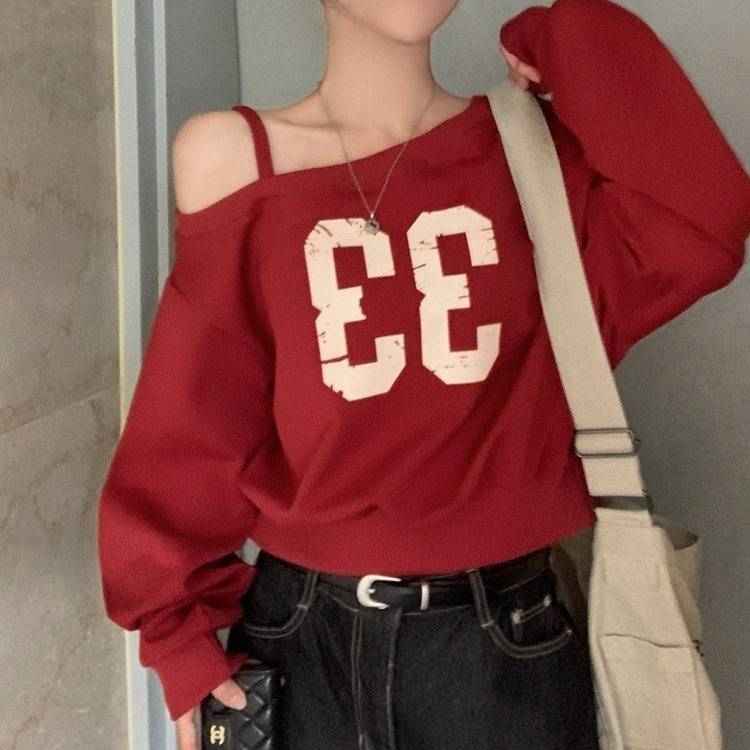 드롭 원오프 넘버 레터링 오프숄더 맨투맨긴팔티셔츠