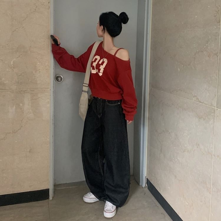 드롭 원오프 넘버 레터링 오프숄더 맨투맨긴팔티셔츠