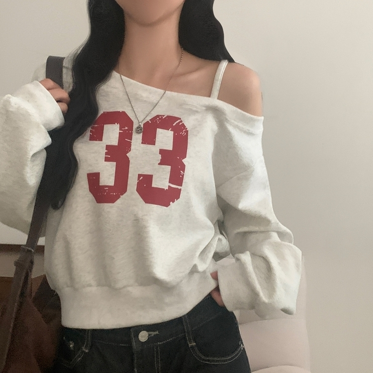 드롭 원오프 넘버 레터링 오프숄더 맨투맨긴팔티셔츠