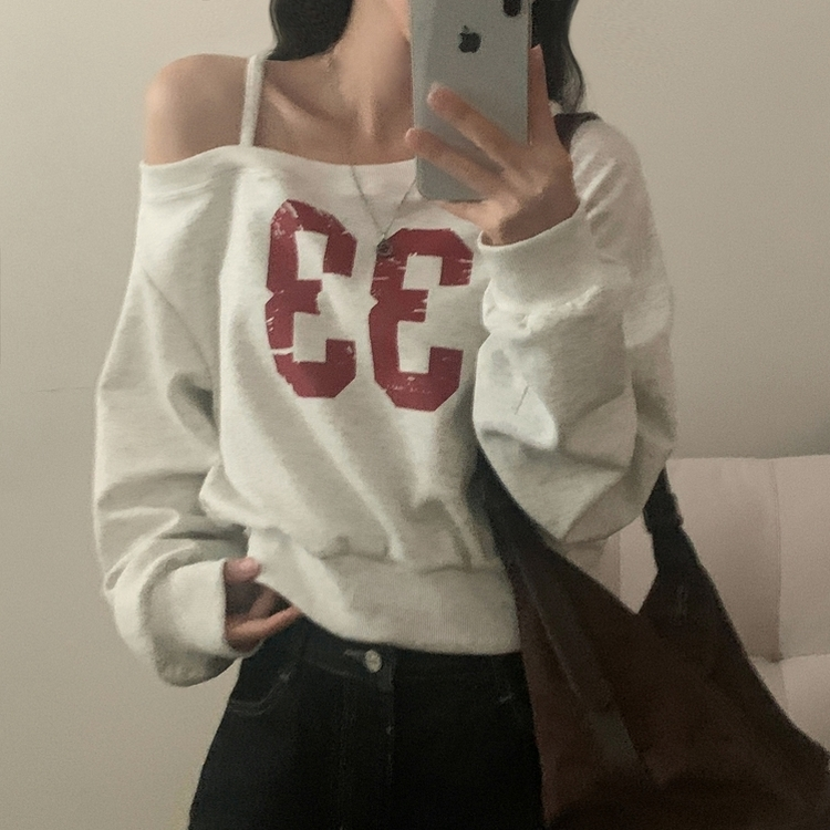 드롭 원오프 넘버 레터링 오프숄더 맨투맨긴팔티셔츠