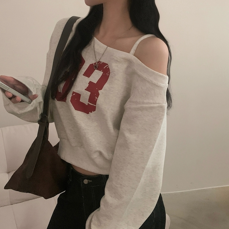 드롭 원오프 넘버 레터링 오프숄더 맨투맨긴팔티셔츠