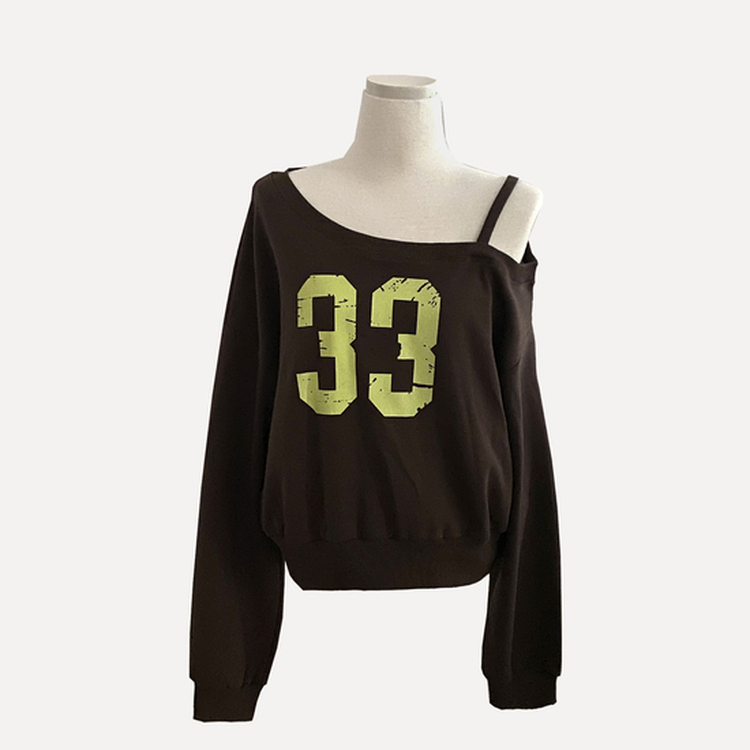 드롭 원오프 넘버 레터링 오프숄더 맨투맨긴팔티셔츠