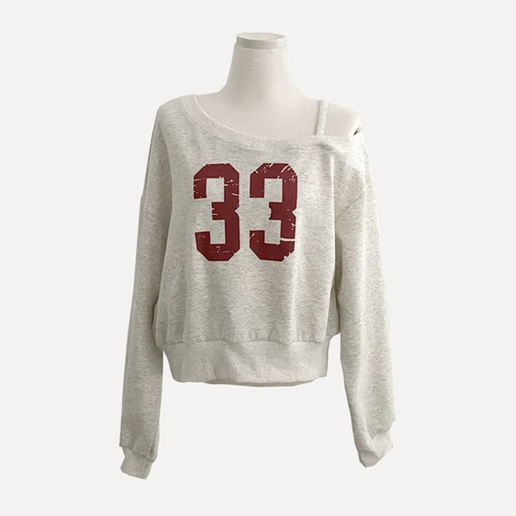 드롭 원오프 넘버 레터링 오프숄더 맨투맨긴팔티셔츠