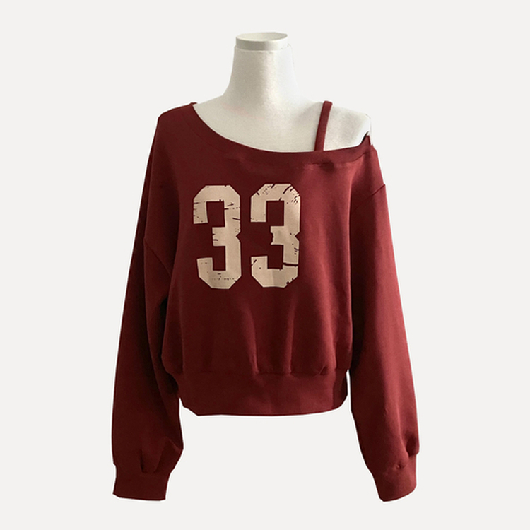 드롭 원오프 넘버 레터링 오프숄더 맨투맨긴팔티셔츠