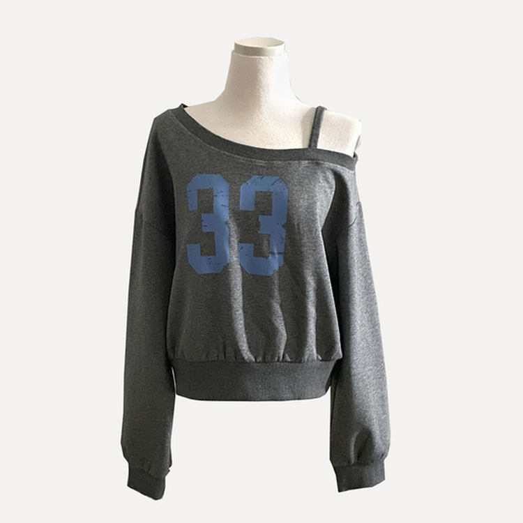 드롭 원오프 넘버 레터링 오프숄더 맨투맨긴팔티셔츠