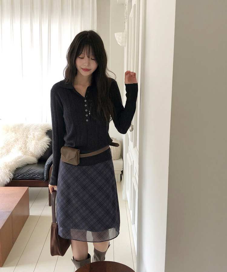 チェックミディスカート BLACK