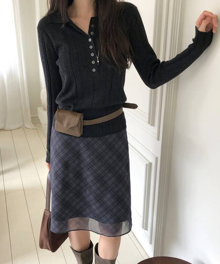 チェックミディスカート BLACK