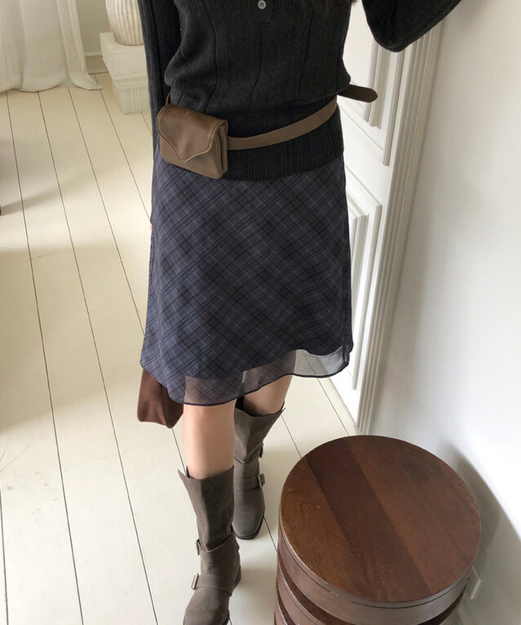 チェックミディスカート BLACK