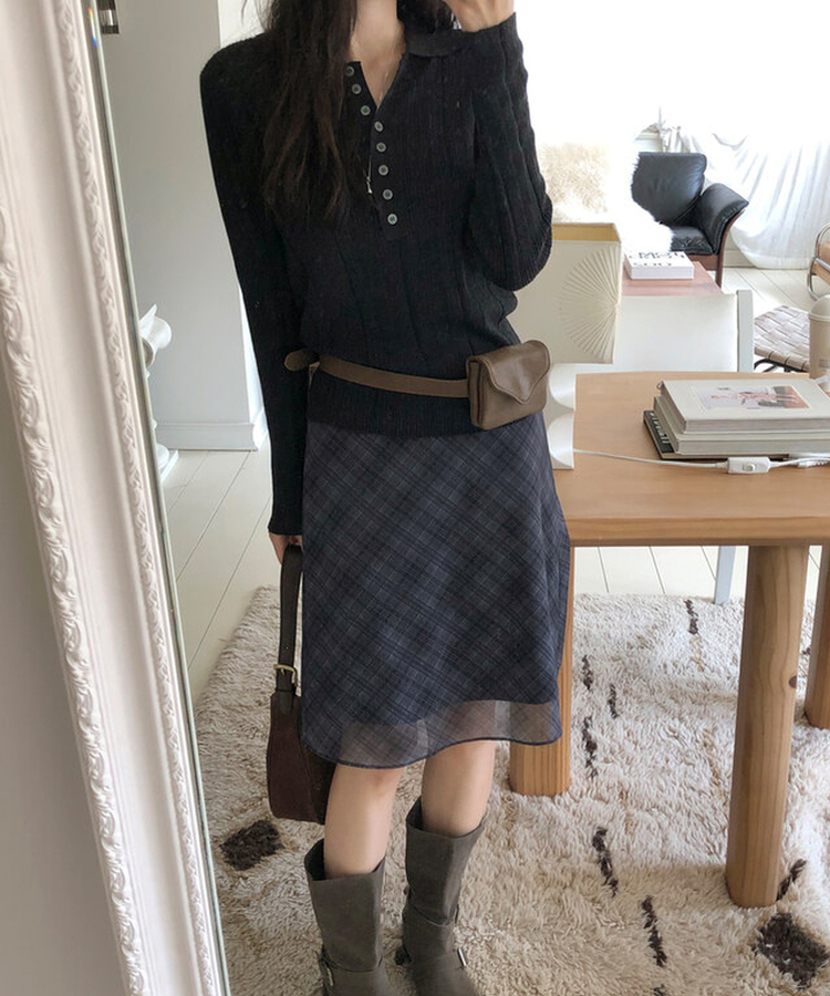 チェックミディスカート BLACK