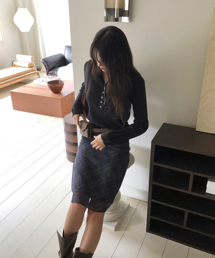 チェックミディスカート BLACK