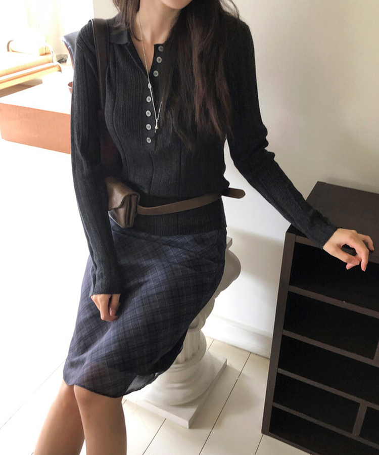 チェックミディスカート BLACK