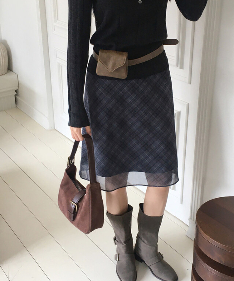 チェックミディスカート BLACK