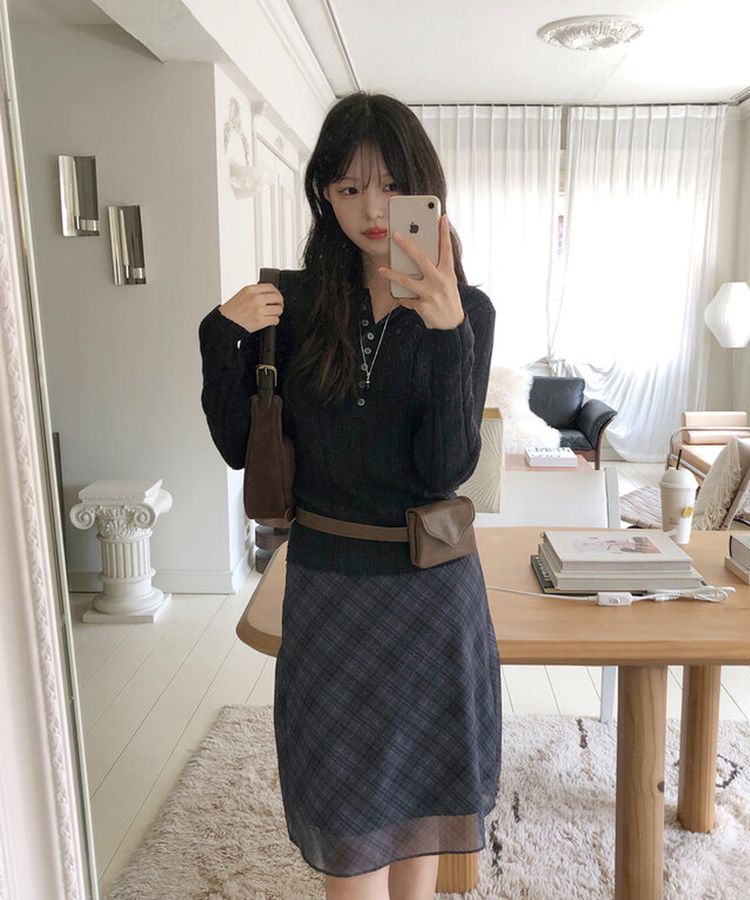 チェックミディスカート BLACK