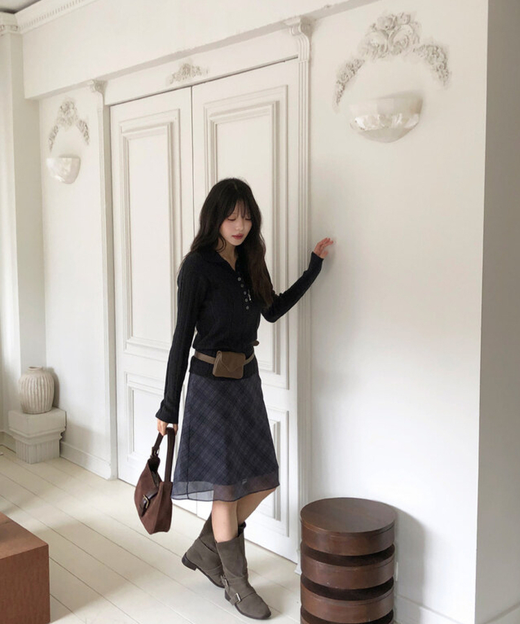 チェックミディスカート BLACK