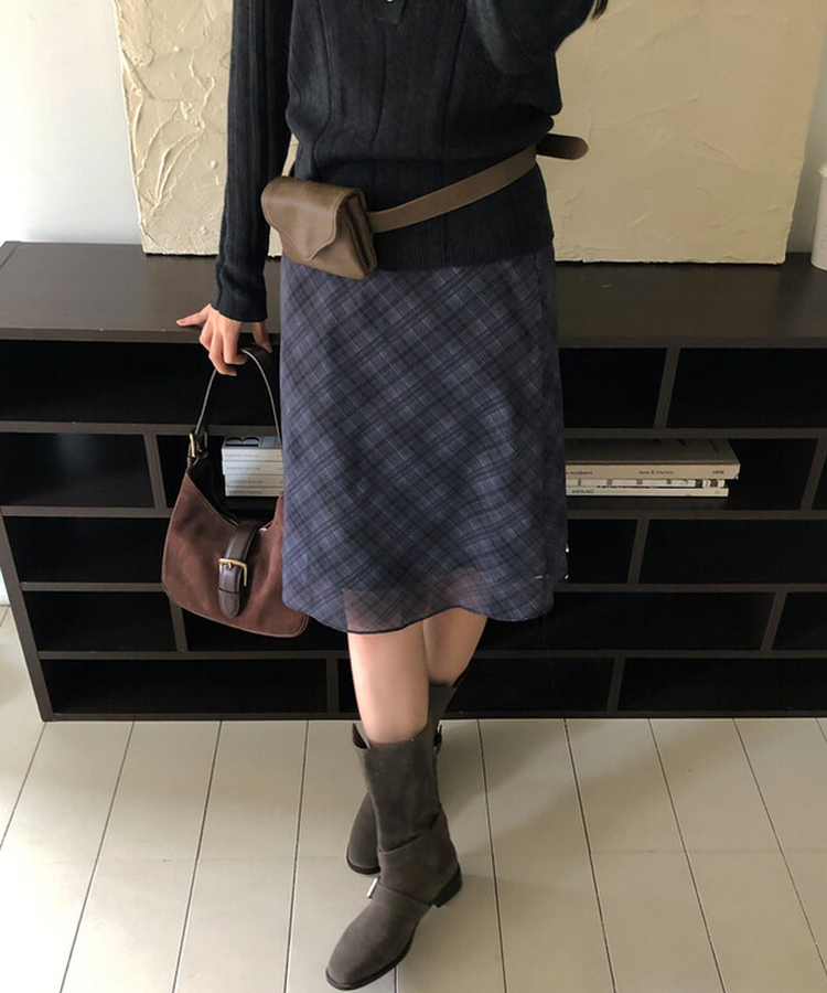 チェックミディスカート BLACK