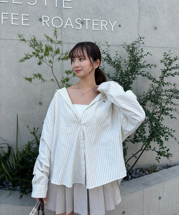 투웨이 스트라이프 셔츠 크림베이지