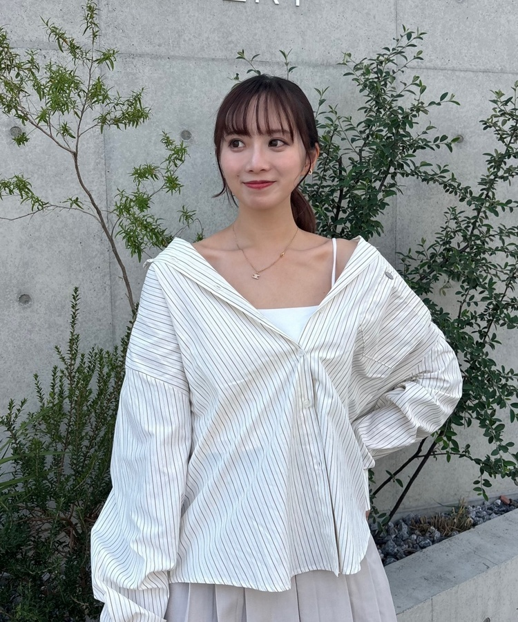 투웨이 스트라이프 셔츠 크림베이지