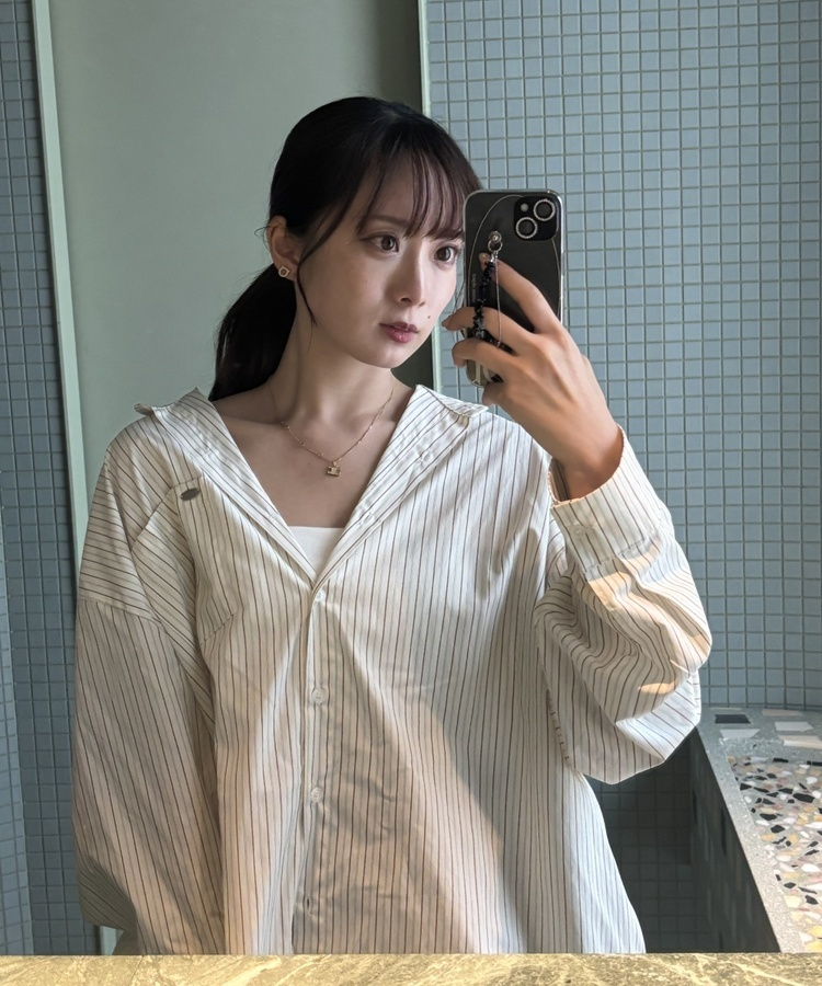 투웨이 스트라이프 셔츠 크림베이지