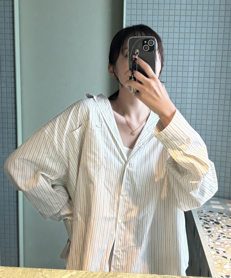 투웨이 스트라이프 셔츠 크림베이지