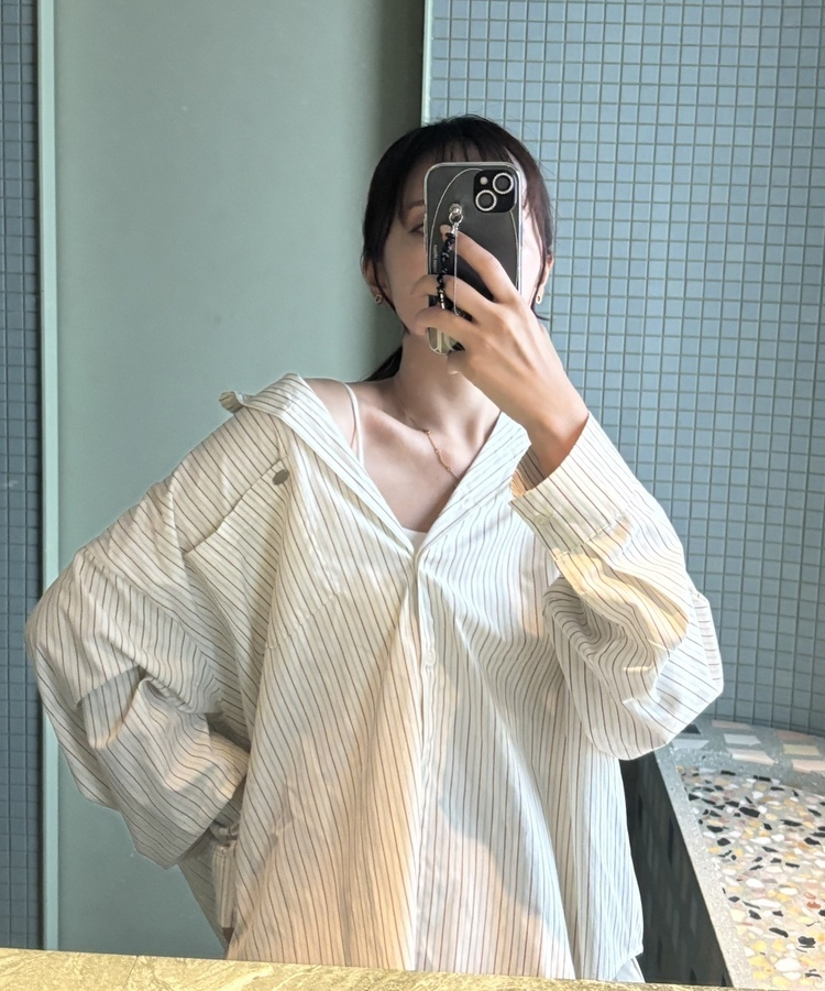 투웨이 스트라이프 셔츠 크림베이지