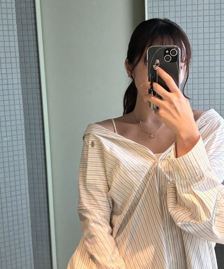 투웨이 스트라이프 셔츠 크림베이지