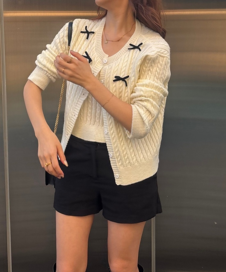 리본 꽈배기 가디건 나시세트 아이보리