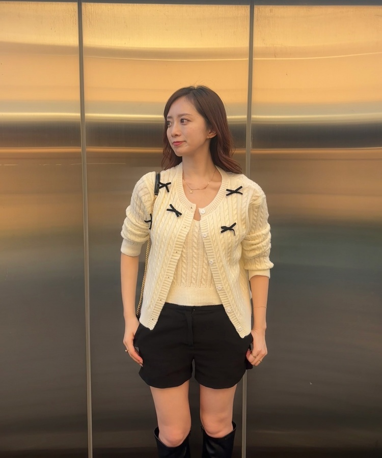 리본 꽈배기 가디건 나시세트 아이보리