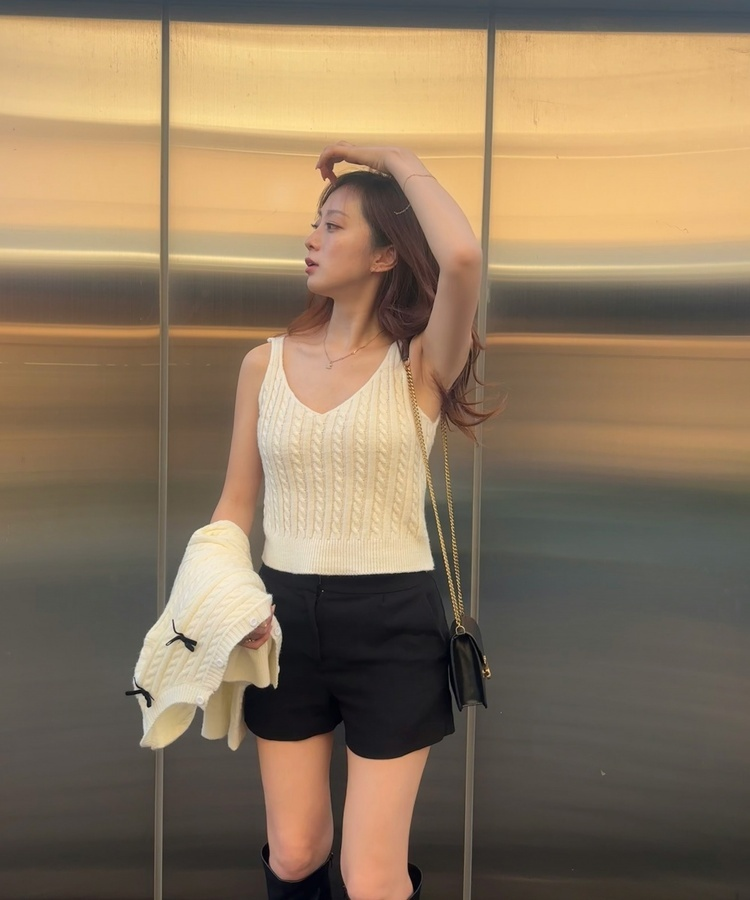 리본 꽈배기 가디건 나시세트 아이보리