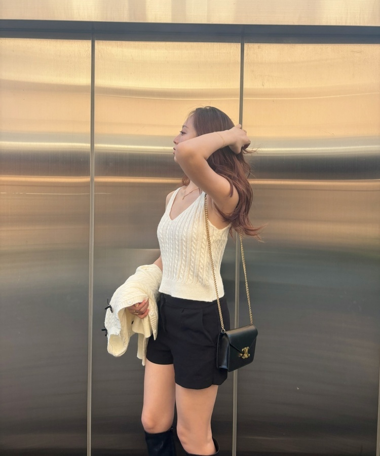 리본 꽈배기 가디건 나시세트 아이보리