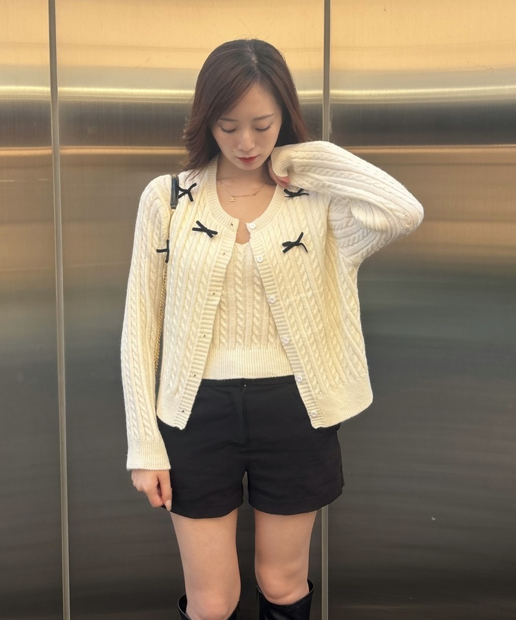 리본 꽈배기 가디건 나시세트 아이보리