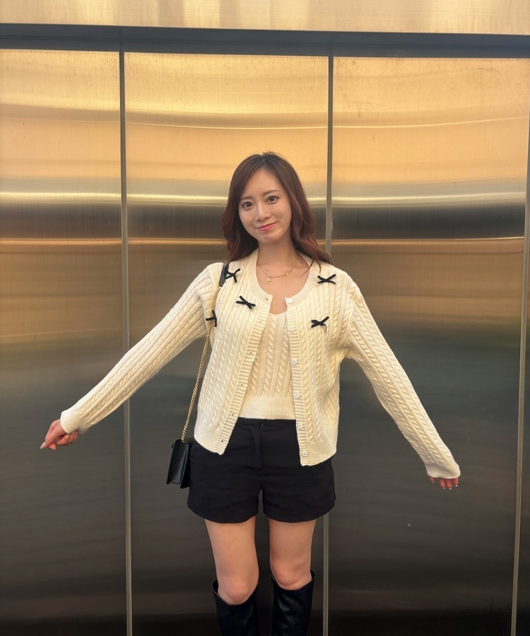 리본 꽈배기 가디건 나시세트 아이보리